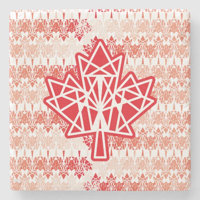 MAPLE MADE WITH TRIANGLES CANADA FLAG BY MASANSER STONE COASTER (Front)
