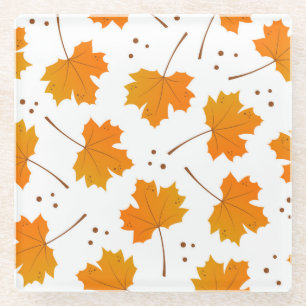 Maple Mirth: Cartoon Autumn Leaves Glass Coaster