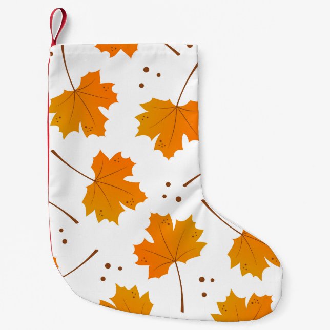 Maple Mirth: Cartoon Autumn Leaves Small Christmas Stocking (Front)