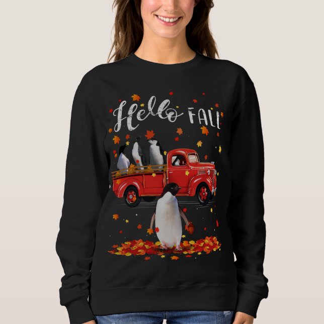 Maple Penguins Leaf Fall Autumn Red Truck Sweatshirt (Front)