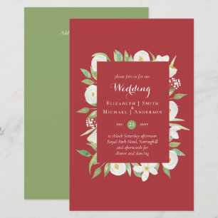 Maple Red Green Magnolia Budget Wedding Invite A9
