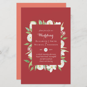 Maple Red Magnolia Budget Wedding Invite A9