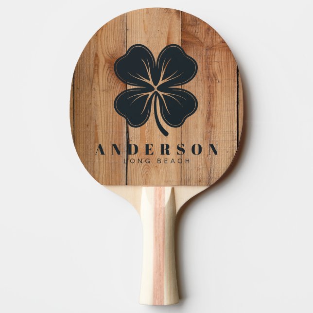 Maple Rough Cut Four Leaf Clover with Name Ping Pong Paddle (Back)