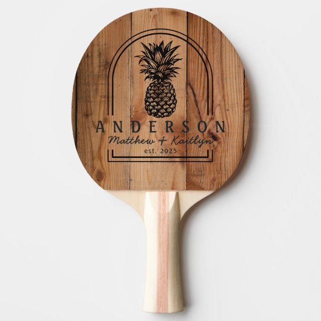 Maple Rough Cut Pineapple Wedding Arch & Name Ping Pong Paddle (Front)