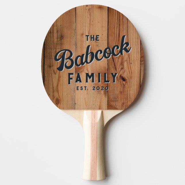 Maple Rough Cut Retro Family Name & Year Ping Pong Paddle (Front)