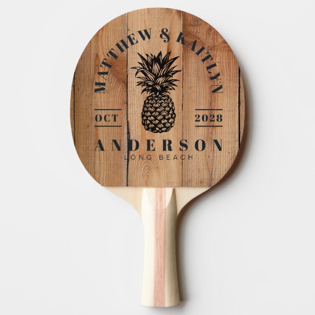 Maple Rough Cut Tropical Pineapple Wedding Crest Ping Pong Paddle (Back)