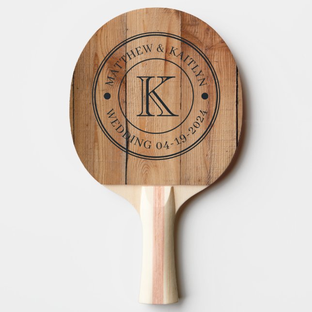 Maple Rough Cut Wedding Monogram Ping Pong Paddle (Back)