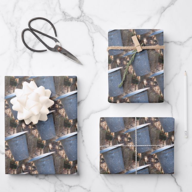 Maple Sugar Sap Bucket Nature Pattern  Wrapping Paper Sheet (Front)