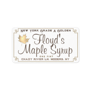 Maple Syrup Address Label with Gold Leaf on White