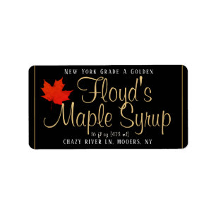 Maple Syrup Address Label with Red Leaf on Black