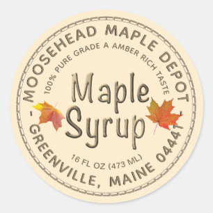 Maple Syrup Autumn Maple Leaves with Border Classic Round Sticker