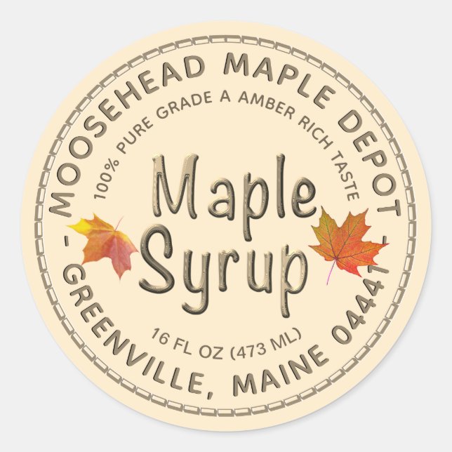 Maple Syrup Autumn Maple Leaves with Border Classic Round Sticker (Front)