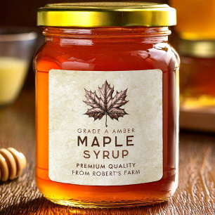 Maple syrup canning label with leaf