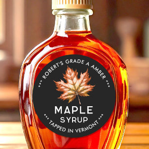 Maple syrup canning label with red leaf