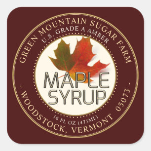 Maple Syrup Colourful Maple Leaf Dotted Border Square Sticker