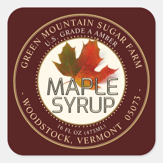 Maple Syrup Colourful Maple Leaf Dotted Border Square Sticker (Front)