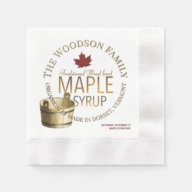 Maple Syrup Day Gold Bucket Promotional Napkin (Front)