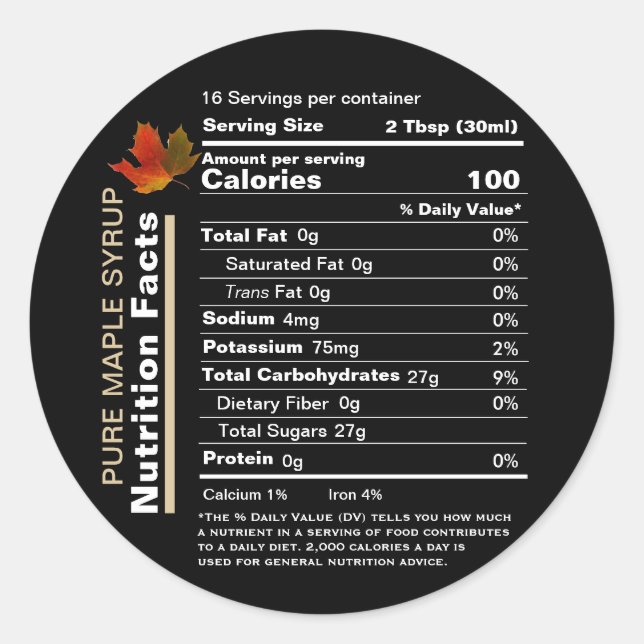 Maple Syrup Editable Nutrition Facts Label  (Front)