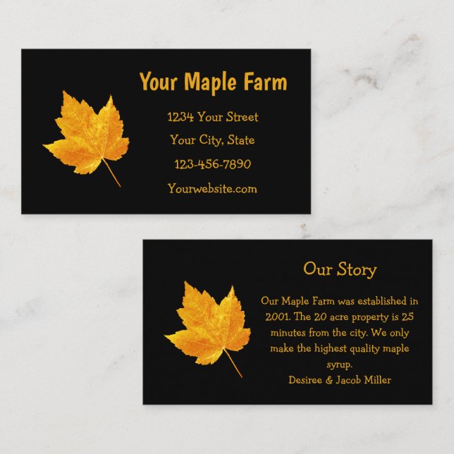 Maple Syrup Farm Gold Yellow Black Country Rustic Business Card (Front/Back)