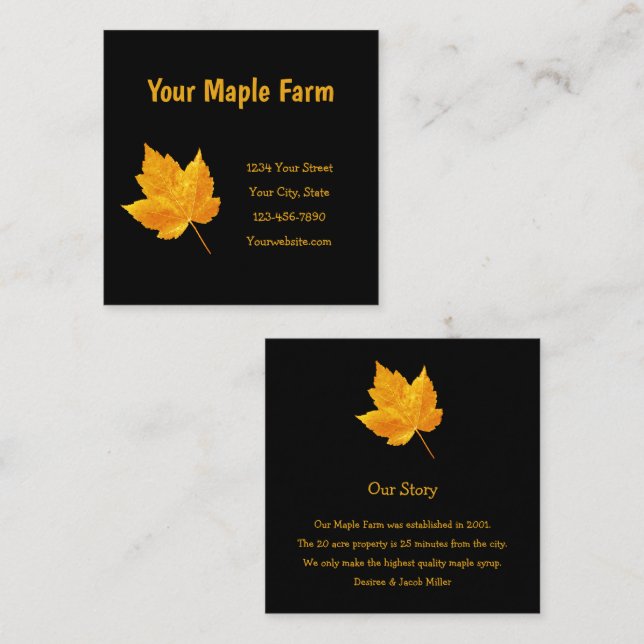Maple Syrup Farm Gold Yellow Black Country Rustic Square Business Card (Front/Back)