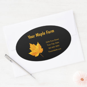Maple Syrup Farm Gold Yellow Black Rustic Country Oval Sticker