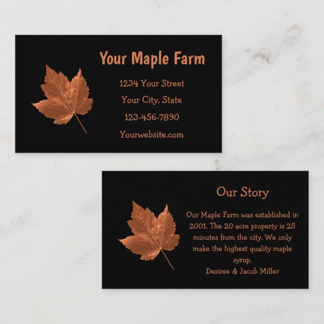 Maple Syrup Farm Rustic Brown Black Country Business Card (Front/Back)