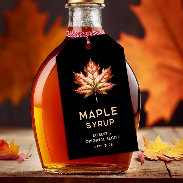 Maple syrup gift label with red maple leaf (Creator Uploaded)