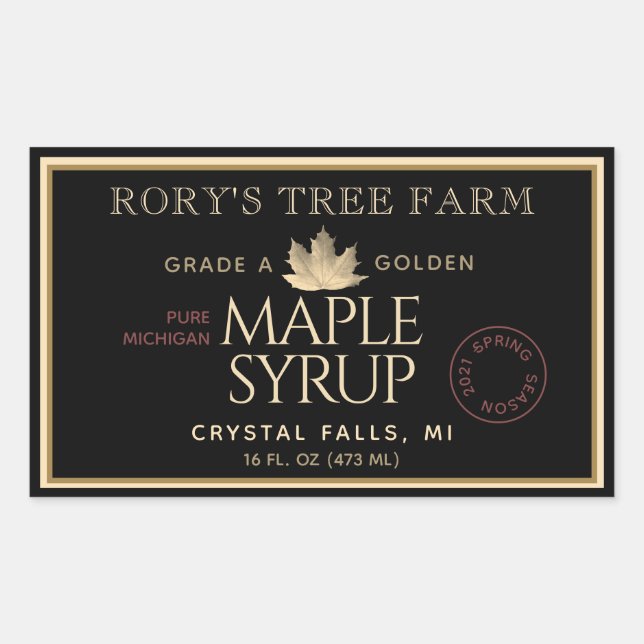 Maple Syrup Gold and Black Maple Rectangular Sticker (Front)