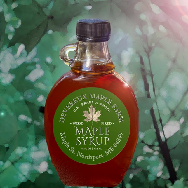 Maple Syrup Gold Maple Leaf on Green Custom Label (Creator Uploaded)