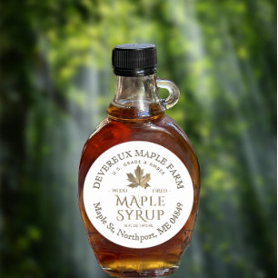 Maple Syrup Gold Sugar Maple Leaf on White Label