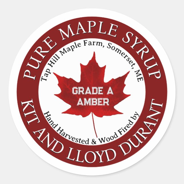 Maple Syrup Hand Harvested Wood Fired Red Leaf  Classic Round Sticker (Front)