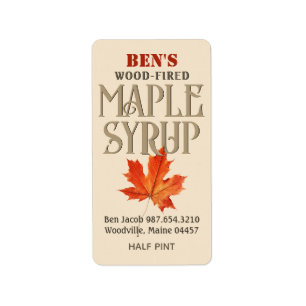 Maple Syrup Jug Label Ivory with Orange Leaf