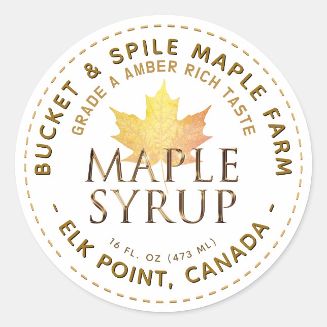 Maple Syrup Label Autumn Maple Leaf Gold Text (Front)