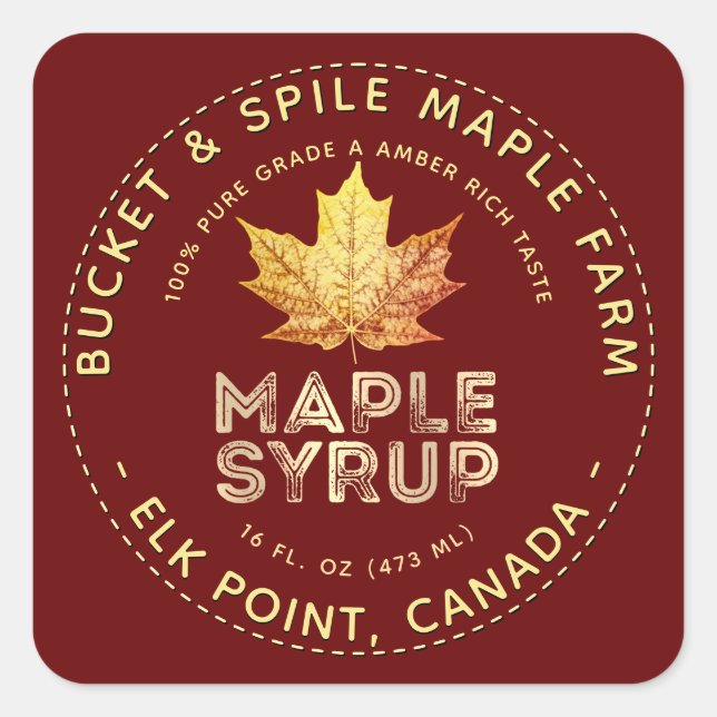 Maple Syrup Label Autumn Maple Leaf Gold Text (Front)