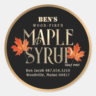Maple Syrup Label Black and Gold with Orange Leaf