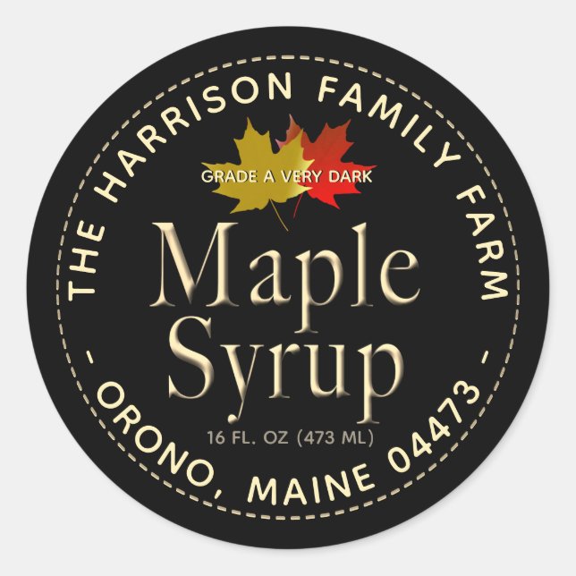 Maple Syrup Label Metallic Gold Font with leaves (Front)