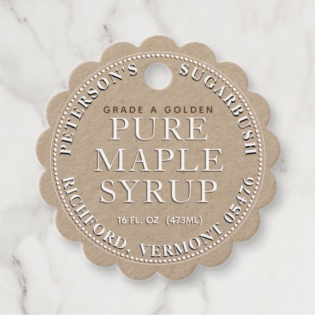 Maple Syrup Label Tag (Kraft White Scalloped) (Front)
