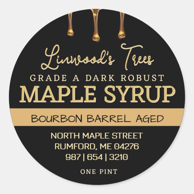 Maple Syrup Label with Drips on Black (Front)