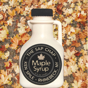 Maple Syrup Label with Maple Leaf on Black