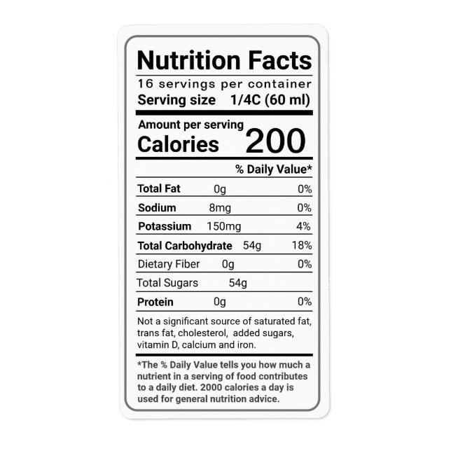 Maple Syrup Nutrition Facts Latest FDA Regulations (Front)
