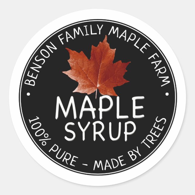 Maple Syrup Product Label 100% PURE -MADE BY TREES (Front)
