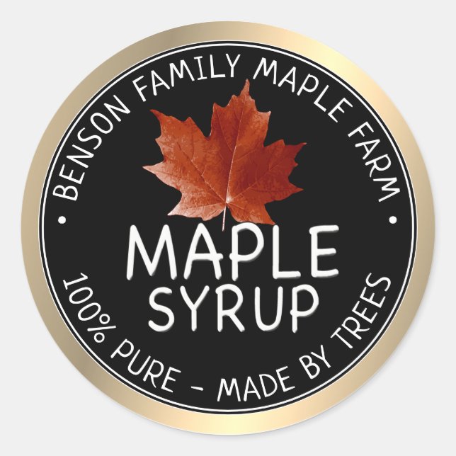 Maple Syrup Product Label 100% PURE -MADE BY TREES (Front)