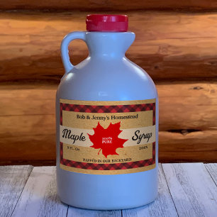 Maple Syrup Red Buffalo Check Leaf Kraft Paper Rectangular Sticker