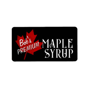 Maple Syrup Red Grunge Maple Leaf on Black Label