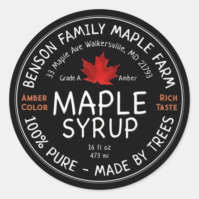Maple Syrup Red Leaf - 100% PURE MADE BY TREES  Classic Round Sticker (Front)