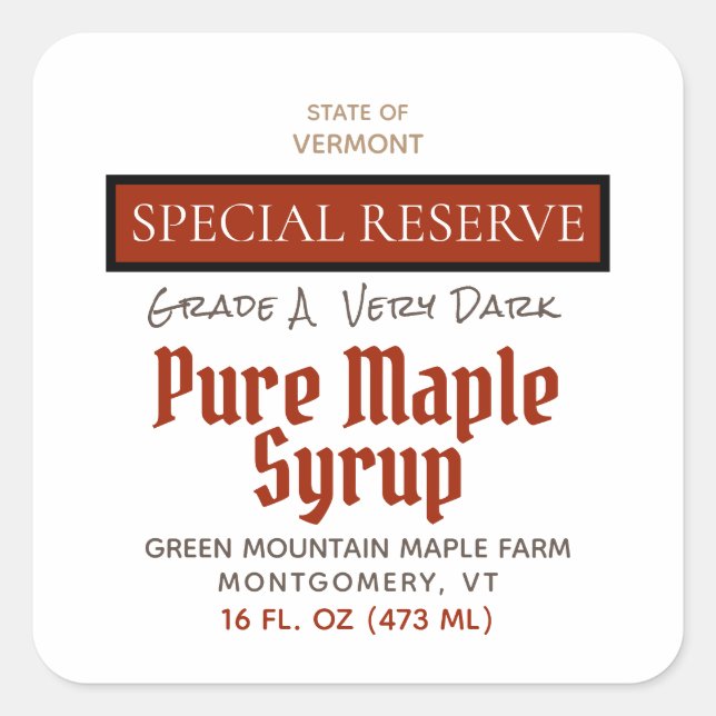 Maple Syrup Red Special Reserve STATE OF Square Sticker (Front)