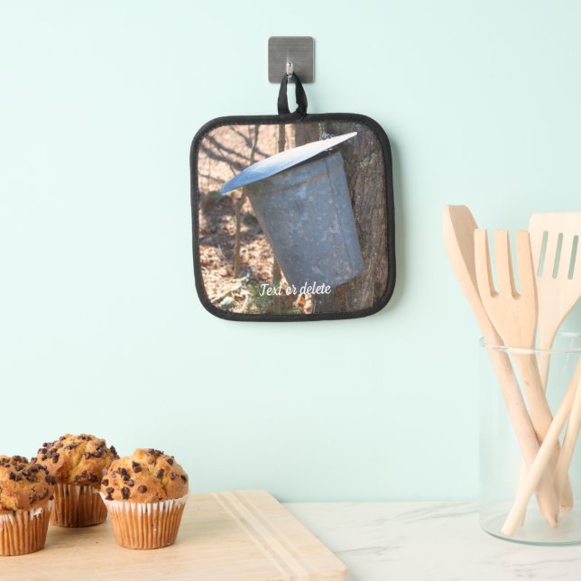 Maple Syrup Sap Bucket On Tree Personalised Pot Holder (Insitu(Hanging))