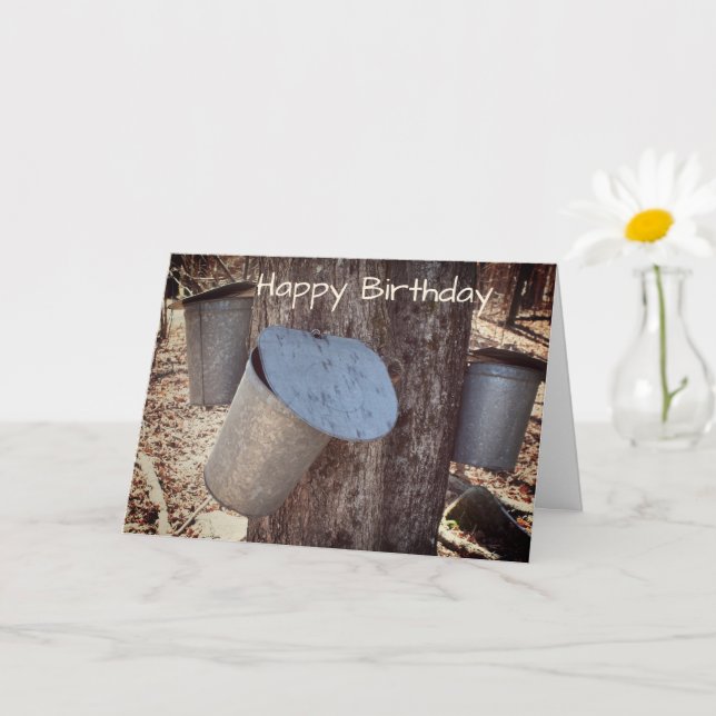 Maple Syrup Sap Buckets On Tree Birthday Card (Small Plant)