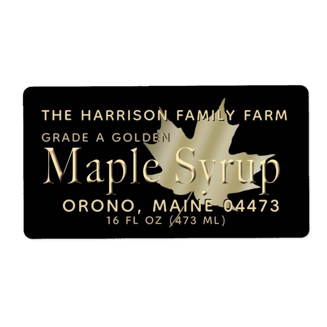 Maple Syrup Shipping Label Black and Gold (Front)