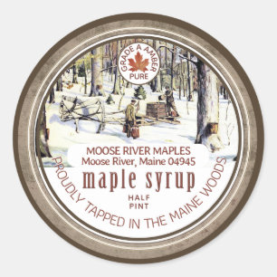 Maple Syrup Tapped Trees Maple Leaf Grunge Border  Classic Round Sticker